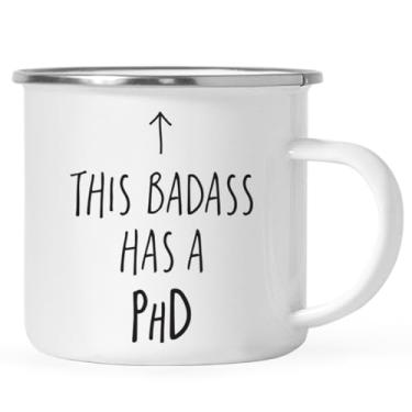 Imagem de Andaz Press Caneca de café de aço inoxidável para fogueira de 325 ml, presente This Badass Has a PhD, Arrow Graphic, 1 pacote, inclui caixa de presente