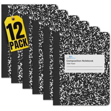 Imagem de 1InTheOffice Caderno de composição pautada ampla 24 x 19 cm, caderno de composição de papel, capa de mármore preto, 100 folhas, (pacote com 12)