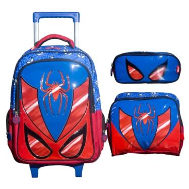 Imagem de Kit Mochila Rodinha Lancheira Estojo 3D Spider Yins YS42239 (Azul/Vermelho)