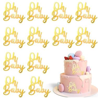 Imagem de 12PCS Oh Baby Cake Topper Mirror Gold Acrylic Cake Topper Baby Shower Decorations Sign Cake Toppers Decorations Cake Decorating Boys Girls Birthday Cake Decorations Birthday Party Supplies