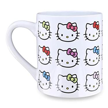 Imagem de Silver Buffalo Caneca de café de cerâmica Sanrio Hello Kitty com estampa de rostos e laços, 400 ml