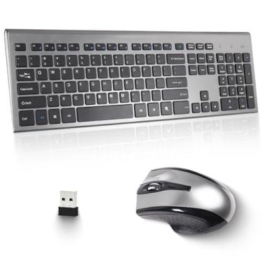 Imagem de KANG RUI Combo de teclado e mouse sem fio de 43.2 cm, tamanho completo, 2,4 G, USB, ergonômico, fino, sem fio, para PC, laptop, tablet, desktop, Windows, cinza prateado (preto e cinza)