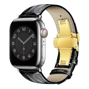 Imagem de G GAVY Pulseira de couro genuíno com padrão de crocodilo para Apple Watch Ultra, SE2 SE, séries 8, 7, 6, 5, 4, 3, 2 e 1 de 49 mm, 45 mm, 44 mm, 42 mm, 41 mm, 40 mm, 38 mm, 49 mm, 45 mm, 45 mm, 45 mm,