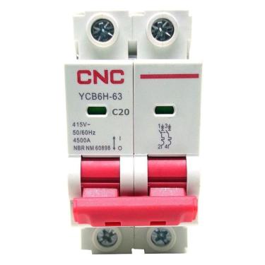 Imagem de Disjuntor YCB6H-63 Bipolar Curva C 20A - 35,6x78x75,9mm - 230/400V