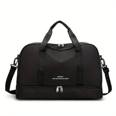 Imagem de Bolsa viagens passeios ou academia, compartimento porta t?nis bolsa grande de bordo com...