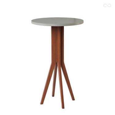 Imagem de Mesa Bistrô Alta Redonda Madri em Madeira Maciça Castanho Tampo Off White CCS