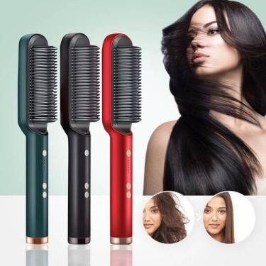 Imagem de Escova de alisamento de cabelo profissional 2 em 1, penteadeira de cer