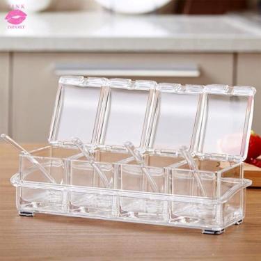 Imagem de Caixa de tempero transparente para cozinha, 4 peças, recipiente de arm