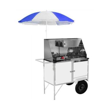 Imagem de Carrinho de Hot Dog + Lanche Luxo com Rodas Pneumáticas e Guarda Sol -