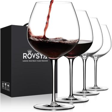 Imagem de Conjunto de 4 taças de vinho tinto, grandes taças de vinho de cristal sopradas à mão - ultrafinas, leves para degustação de vinho, 670 ml, presentes perfeitos, dia dos namorados, aniversário