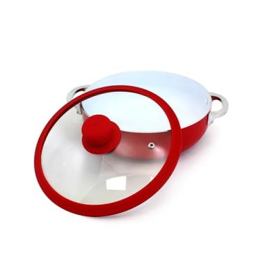 Imagem de IMUSA Caldeira antiaderente de cerâmica vermelha de 3,2 litros (forno holandês) com borda de silicone e tampa de vidro