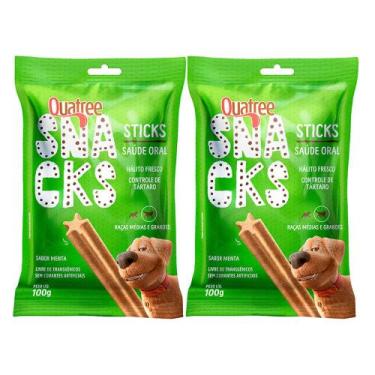 Imagem de Kit 2 Petisco Quatree Snacks Sticks Sabor Menta para Cães Raças Médias