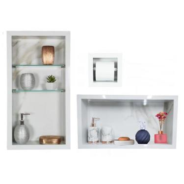 Imagem de Kit Nichos Para Banheiro - Vertical e Horizontal + Papeleira - PHZ