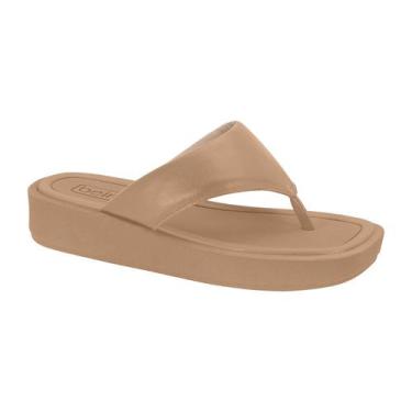 Imagem de Tamanco Feminino Beira Rio Conforto Dedo Tira Grossa Anabela, Nude, 35