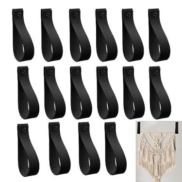 Imagem de Sutfmwe 16 peças de tiras de suporte de varão de cortina de couro PU preto para pendurar na parede, ganchos de parede de couro, alça de laço para banheiro, toalha de cozinha, parede, boho, suporte de