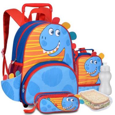 Imagem de Kit Mochila Lancheira Estojo Pets Infantil Carrinho Dinossauro  - Clio