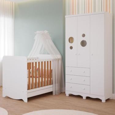 Imagem de Quarto Bebê Completo Berço Americano Ben 3 em 1 Guarda Roupas 3 Portas 3 Gavetas Bolinha 100% MDF