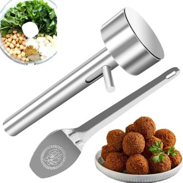 Imagem de Arazooyi Colher de Falafel com Espátula - Colher Profissional para Fabricante de Falafel em Aço Inoxidável | Ferramenta para Fazer Falafel de Aço Inoxidável, Molde Seguro e Não Pegajoso para Colher de