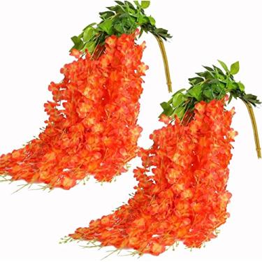 Imagem de Fermus 24 Pacotes de Flores Suspensas de Glicínias Artificiais, Guirlanda de Glicínias Falsas, Videira para Jardim, Decoração Floral de Casamento (Laranja)