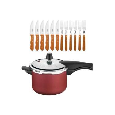 Imagem de KIT - Panela de Pressão 4,5L Vancouver Vermelha + 1 Jogo Churrasco 12p