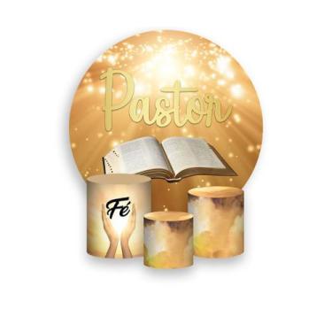 Imagem de Painel De Festa Redondo 1,50x1,50 + Trio De Capas Cilindro - Pastor Bí