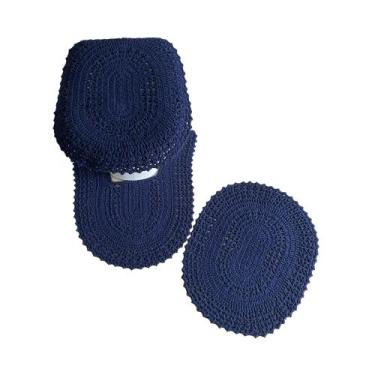 Imagem de Jogo de Tapete Banheiro Em Crochê 3 Peças Colorido Liso - Romacris Bor