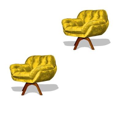 Imagem de Kit 02 Poltrona Miami Base Giratória Decorativa Suede Amarelo - Hellen
