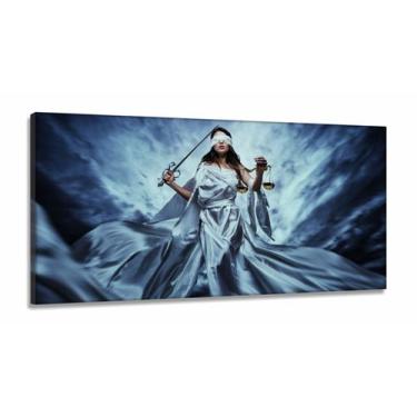 Imagem de Quadro Escritório Advocacia Deusa Justiça Azul em Tecido Canvas 130x60