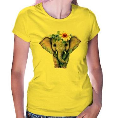 Imagem de Baby Look Elefante E Flores - Foca na Moda, Amarelo, P