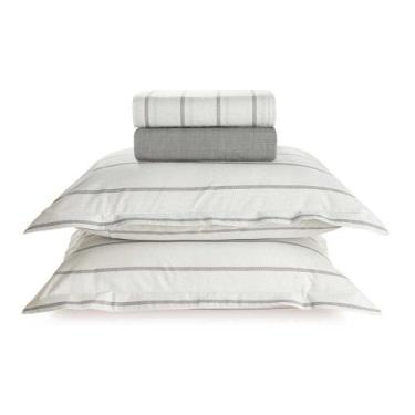 Imagem de Jogo de Cama Karsten Nicolas 4 Peças Casal 180 Fios, CINZA/BRANCO
