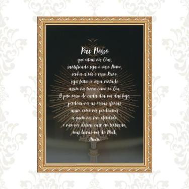 Imagem de Quadro Moldura Dourada Pai Nosso Ostensório 33x24cm - Quadros On-line