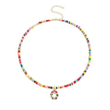 Imagem de TACBSP Colares de Natal para mulheres, guirlanda de Papai Noel, floco de neve, pingente de rena, colar de férias, colar colorido com contas, joias de Natal, presentes para mulheres, one size, Metal,