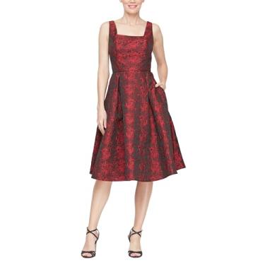 Imagem de Alex Evenings Vestido feminino curto sem mangas com bolsos, convidada de casamento, vestido para ocasiões especiais, Preto/vermelho, 48
