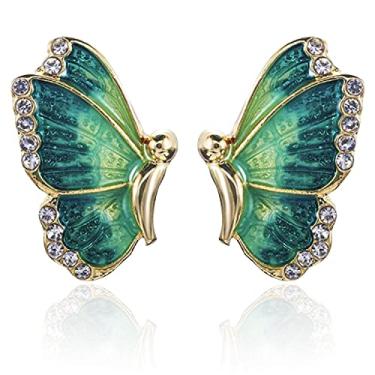 Imagem de TIANBANGSHI Brincos de borboleta monarca multicoloridos esmaltados hipoalergênicos minúsculos fofos brincos de borboleta de inseto de cristal para mulheres meninas joias modernas presente, Metal, np