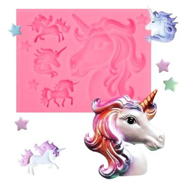 Imagem de Moldes de silicone para fondant de unicórnio, moldes de chocolate de cavalo para resina, decoração de bolo, topos de cupcake, pasta de goma doce
