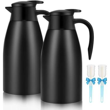 Imagem de Garrafa térmica de café de 1,927 g, pacote com 2 urnas de café isoladas com airpot de aço inoxidável, dispensador térmico a vácuo para café, água quente, chá, bebidas quentes – Mantenha 12 horas