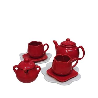 Imagem de Jogo de Chá em Porcelana Clássico, Bule 700ml, Xícaras 200ml, Pires, Açucareiro com Colher e Pratos de Sobremesa, Elegância e Qualidade, Design Atemporal e Lavável em Lava-Louças