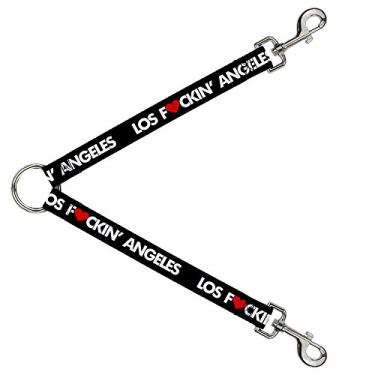 Imagem de Buckle-Down Divisor de coleira para cães Los Fckin Angeles Heart preto branco vermelho 3,1 cm de comprimento 2,5 cm de largura