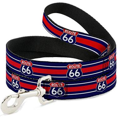 Imagem de Buckle-Down Coleira para cães Route 66 Placa de estrada Listra Azul Branco Vermelho 1,8 m de comprimento 3,8 cm de largura