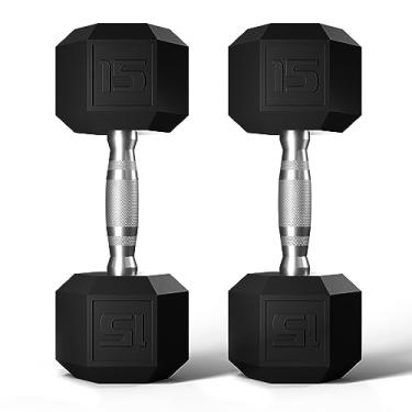 Imagem de GRETERST Halteres Hexagonais Revestidos de Borracha para Exercícios e Fitness, 2 Peças, Preto, 6,8 kg