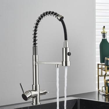 Imagem de Torneira de cozinha de água filtrada, preto fosco, misturador de água fria e quente, purificação de água, torneira de pia com filtro, níquel escovado