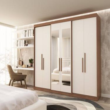 Imagem de Guarda Roupa Casal 6 Portas Lugano com Espelho Mdf Carvalho Vermontt/Off White