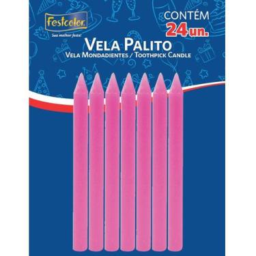 Imagem de Vela Palito Para Aniversário Palitinho Com 24 Unidades - Cor Rosa - FE