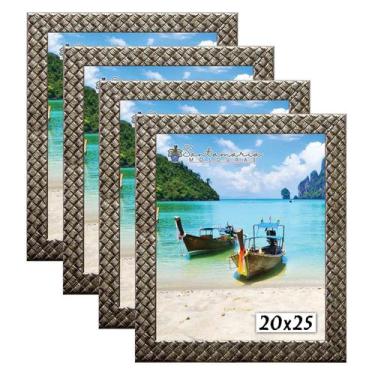 Imagem de Kit 4 Molduras Porta Retrato 20x25 3cm Relevo Prateado - Santamaria Mo