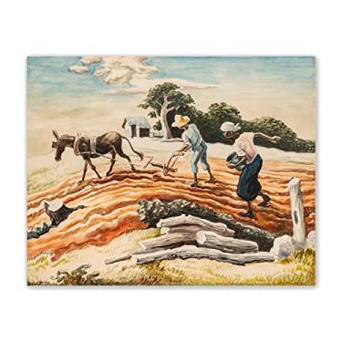 Imagem de JZSDGB Impressão em tela Giclee Thomas Hart Benton - reprodução de pintura a óleo famosa em tela - arado de primavera, 1939 imagens de arte de parede em tela para decoração de sala de estar 30 x 40 cm