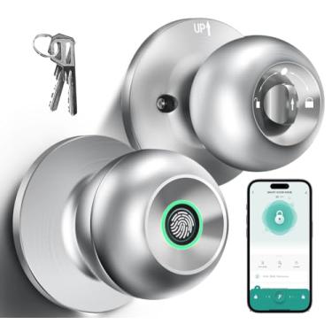 Imagem de Fechadura de porta com impressão digital, maçaneta de porta inteligente com fechadura, maçaneta biométrica com controle de aplicativo e chave, fechaduras de porta de entrada com impressão digital sem