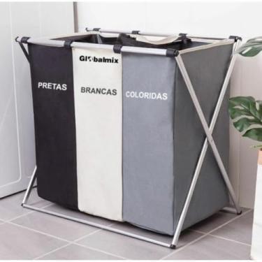 Imagem de Cesto de roupa suja, organizador com 3 Divisórias, Dobrável, Estrutura em X, Preto/Branco/Coloridas multiuso, cesto roupa suja bebe, cesto para roupa suja, cesto organizador de brinquedos
