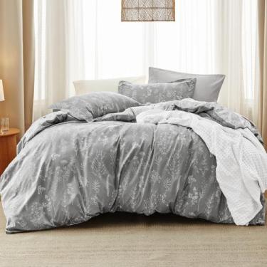 Imagem de Conjunto de Edredom Bedsure Queen com Padrão Floral Cinza