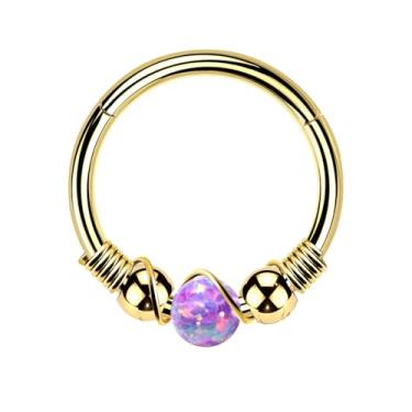 Imagem de ALACLO Argola de nariz, anel de septo dourado opala roxa de aço cirúrgico 316L, brinco de cartilagem de 18G 8 mm para mulheres Helix Daith Tragus nariz labret piercing de lábio joia, 18