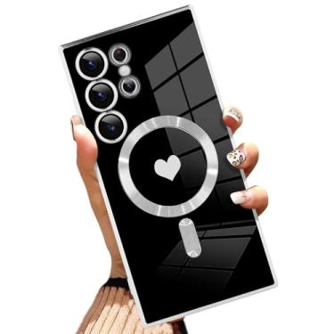 Imagem de AIGOMARA Capa magnética feita para Samsung Galaxy S24 Ultra [compatível com carregamento sem fio] Capa de telefone TPU macia com design de coração, antiarranhões, à prova de choque, capa fina para